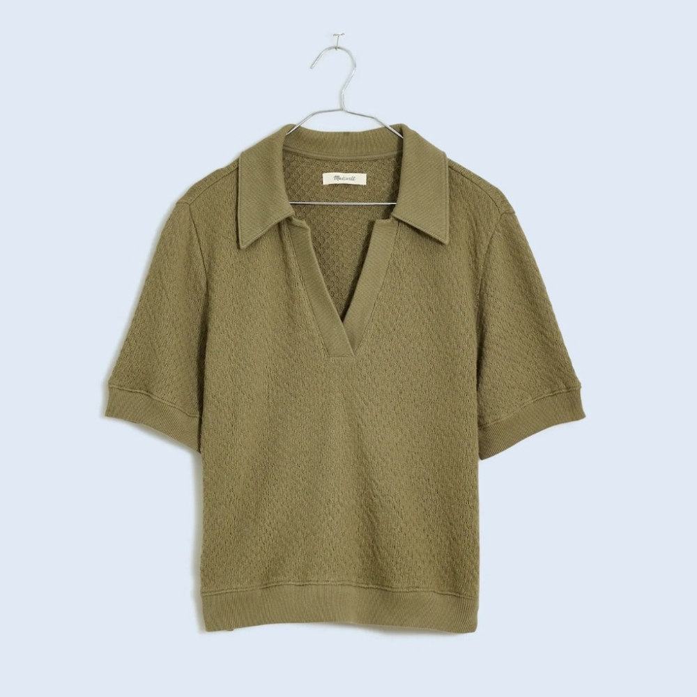 Madewell Collared Pointelle Sweater Shirt Johnny Collar Green Size Small New NWD